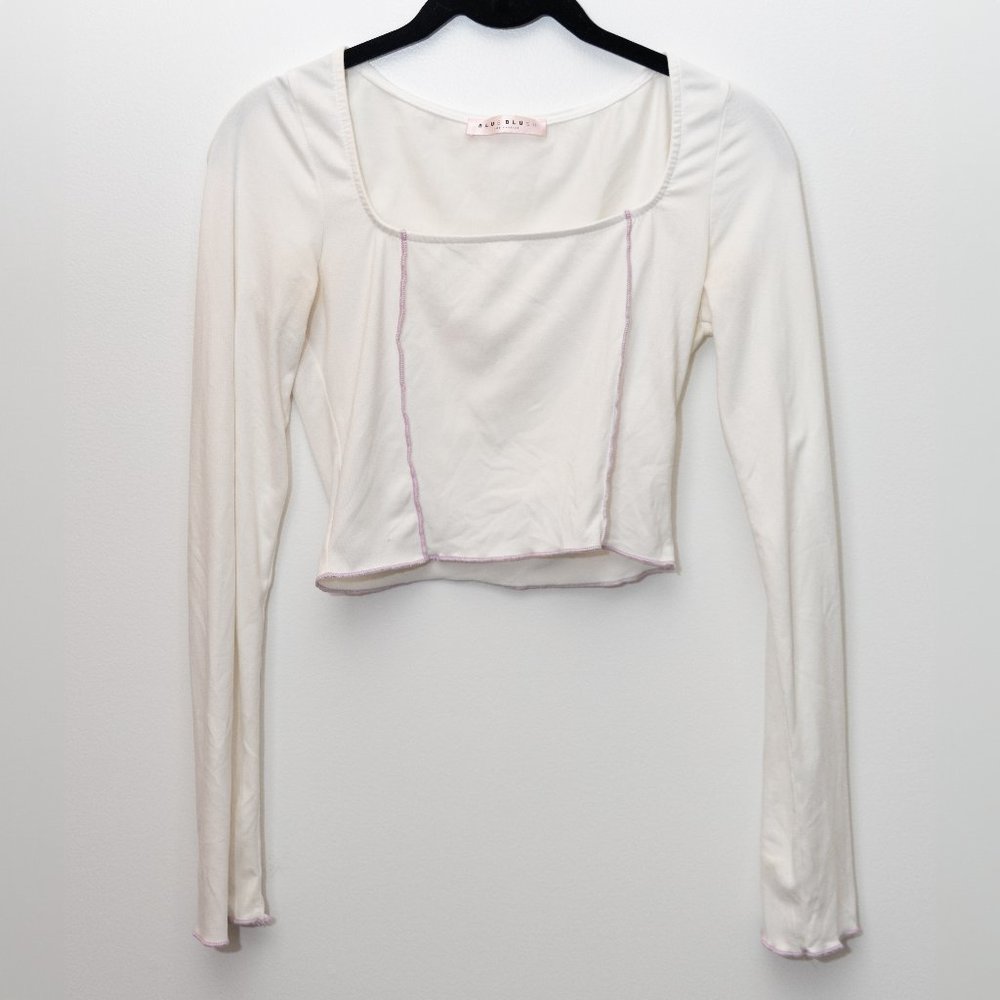 Long sleeve white square neck top